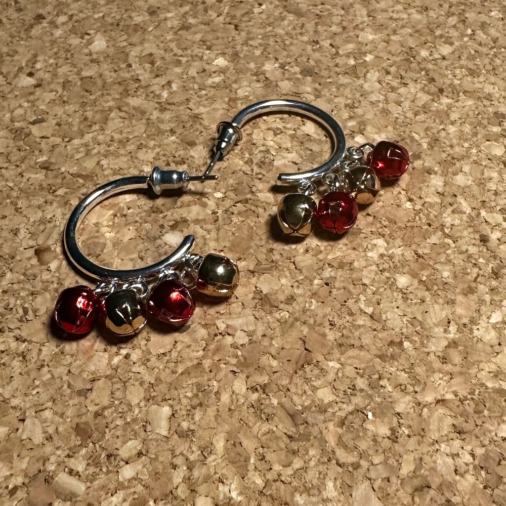 Red and Silver Bell Earrings